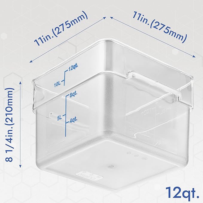 4 Pack Food Storage Containers with Blue Lids - NSF Listed Commercial Grade in 12.0 Qt - Square, Clear, Polycarbonate - Image 7
