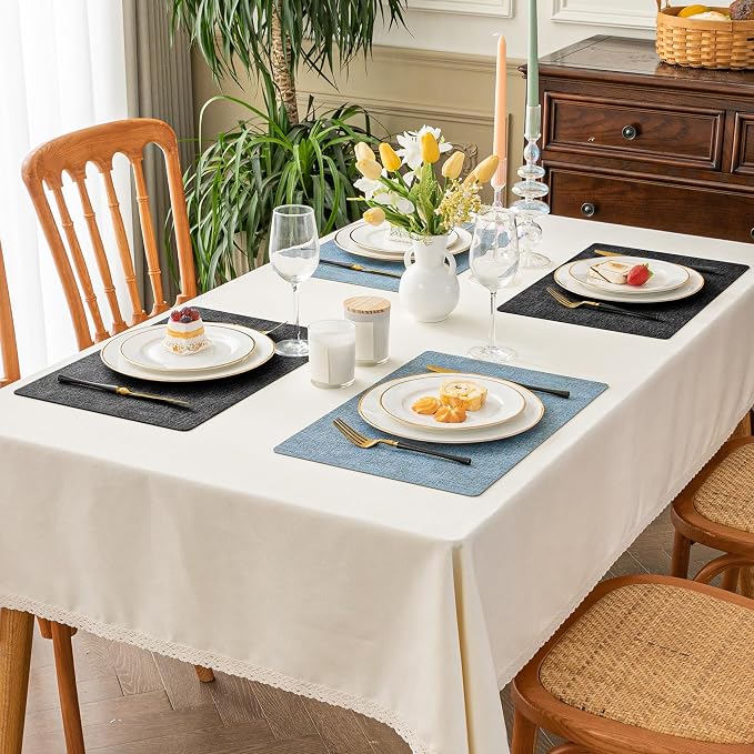 Romanstile Vinyl Placemats Set of 4, Reversible Faux Leather Heat Resistant Wipeable Table Mats, Waterproof Washable Non-Slip Table Placemats for Dining/Kitchen/Outdoor (Grey Sky Blue, 12" x 17") - Image 2