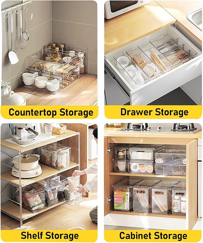 3 Pack Refrigerator Organizer Bins with Pull-out Drawer Stackable Clear Fridge Drawer Organizer Fruit Vegetable Storage Containers for Kitchen Pantry Organization (1 Large+2 Small) - Image 6