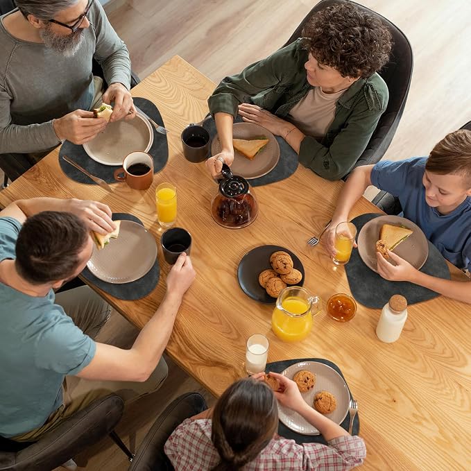 ADRIMER Placemats, Heat Resistant Round Placemats Set of 6 Washable 13 x 17 Inch, Waterproof Table Mats Wipeable for Kitchen, Dining Room Table Christmas Decor, Dark Grey - Image 7