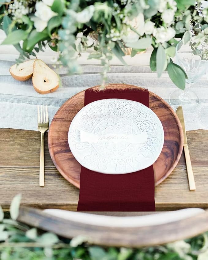 36 Pack Burgundy Napkins Cotton Linen Napkin 16 x 16 Inch Burgundy Napkins Cloth Handmade with Fringe Soft Washable Rustic Dinner Napkin Cloths for Wedding Party Dinner Table - Image 6