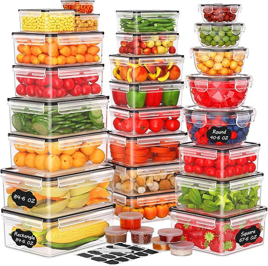 62 PCS Large Food Storage Containers with Lids Airtight (31 Lids & 31 Containers)- 85 OZ Reusable Plastic Leakproof Meal-Prep Container for Kitchen Storage Organization Microwave/Dishwasher Safe by JSCARES