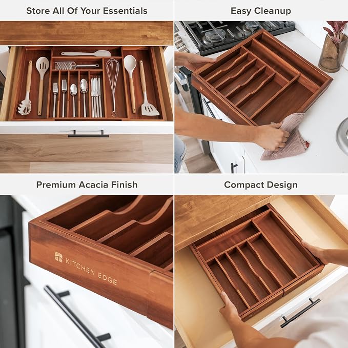 Silverware & Utensil Drawer Organizer, 16-28 in, Acacia | Cutlery, flatware, food-safe contract grade, kitchen drawer fit - Image 3