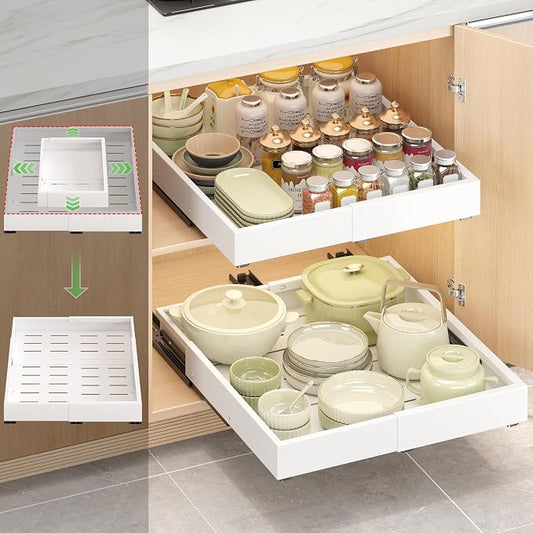 1 Pcs Pull Out Drawers for Cabinets Organizer Expandable Width(11.8"-19.4"), Depth(16.45"-21.7") With 3 Rails, No Drill Roll Out Drawer, Adhesive Sliding Drawers by GREATLUHENGPING