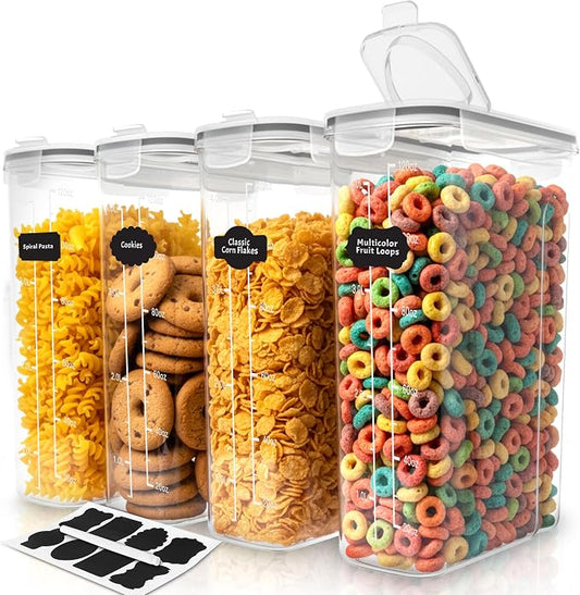 Utopia Kitchen Cereal Containers Storage Set with Lids, 4 Pack, 4L, Clear | Airtight Food Storage Containers with Lids, BPA-Free Cereal Dispensers for Pantry Organization and Storage by UTOPIAKITCHEN