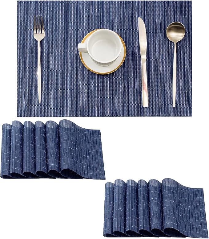 Leetaltree Blue Placemats Set of 12 - Heat Resistant Non-Slip Place mats for Dining Table, Washable Durable PVC Vinyl Woven Table Mats（Blue, 12） by Leetaltree-ArtatEveryTable