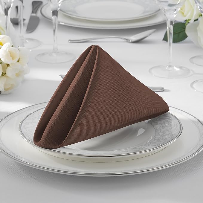 Lann's Linens Set of 12 Cloth Dinner Napkins, 20-inch Polyester Napkins, Washable and Reusable Fabric for Wedding, Hotel, Restaurant - Chocolate Brown - Image 7