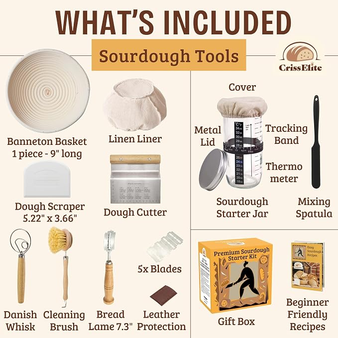 Sourdough Starter Kit for Beginners – 9” Banneton Bread Proofing Basket with 24oz Glass Sourdough Starter Jar & Sourdough Bread Baking Supplies, Easy No-Fail Kit, Gift for Home Bakers - Image 2