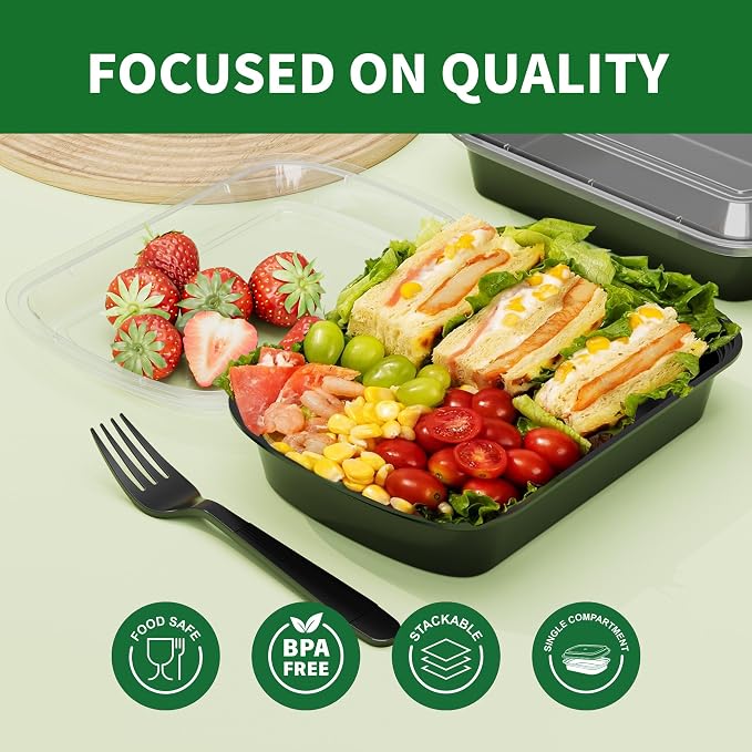 12oz Meal Prep Containers, 50 Pack Disposable Food Storage Boxes with Lids | Small, Single Compartment, Leakproof Lids, BPA Free, Microwave Freezer Safe, Plastic To Go Bento Boxes for Lunch Takeout - Image 8