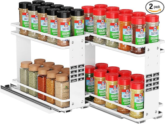 Nieifi Pull Out Spice Rack Organizer, 2 Tiers, White | Spice Organization for Cabinet, Height Adjustable, Easy to Install by Nieifi