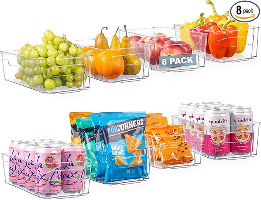 Oizeir 8 Pack Clear Plastic Storage Bins with Handles – Stackable Fridge Organizer Bins for Refrigerator, Freezer, Pantry, Kitchen Cabinet & Cupboard Organization, BPA-Free Acrylic, Transparent by Oizeir