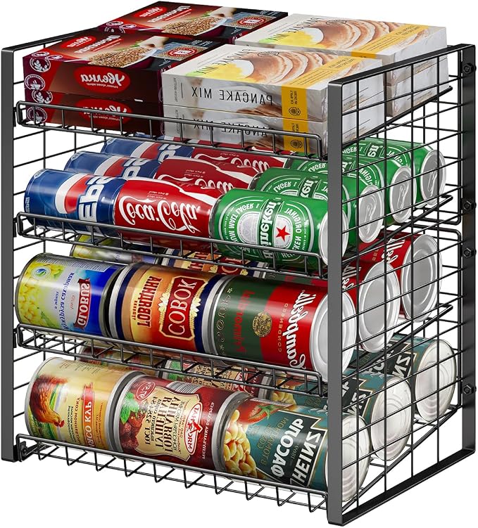 JKsmart 4-Tier Can Rack Organizer for Pantry, Adjustable Can Storage Holder for Various Ounces of Canned food Soda Drinks, Can Dispenser Holds Up to 48 Cans for Cupboard Cabinet by JKsmart