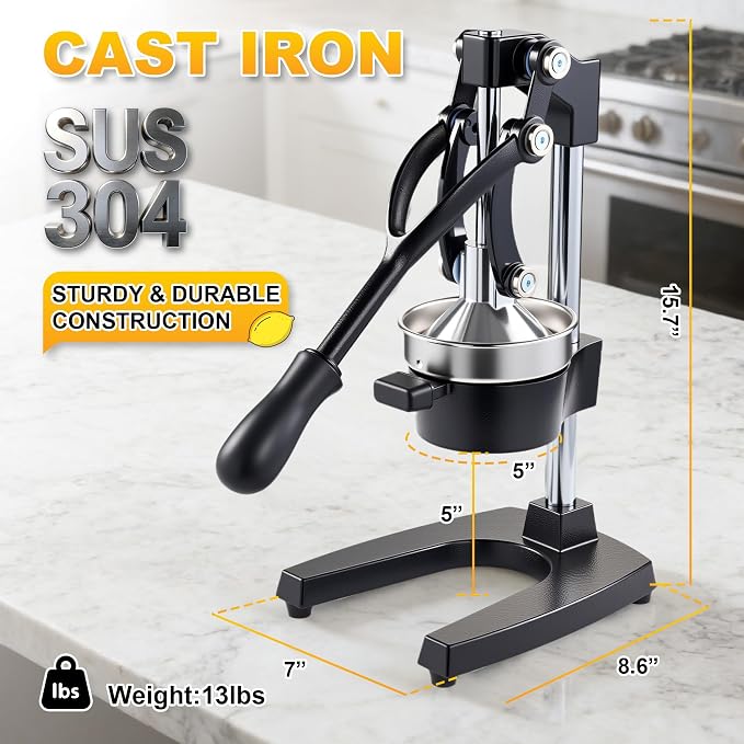 Cast Iron Juicer,Commercial Hand Press Squeezer,Heavy Duty Countertop Citrus for Fresh Orange Lemon Juice with Stainless Steel Cup - Image 3