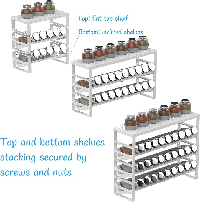 Jojocross Expandable, Stackable, Adjustable Spice Rack kitchen Organizer,Metal Pantry Storage Shelves - Multi-Tier Shelf for Cabinet, Countertop, Pantries, Cupboard or Wall Mount,White - Image 6