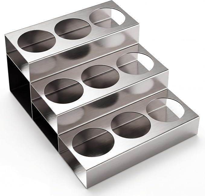 Novabright 3 Tier Coffee Syrup Rack Organizer, Stainless Steel Syrup Bottle Holder for Coffee Bar, 9 Bottle Commercial Rack for Cafe Countertop, Cafe Station Storage Organizer, 15.5" D x 12" W x 6" H by Unknown