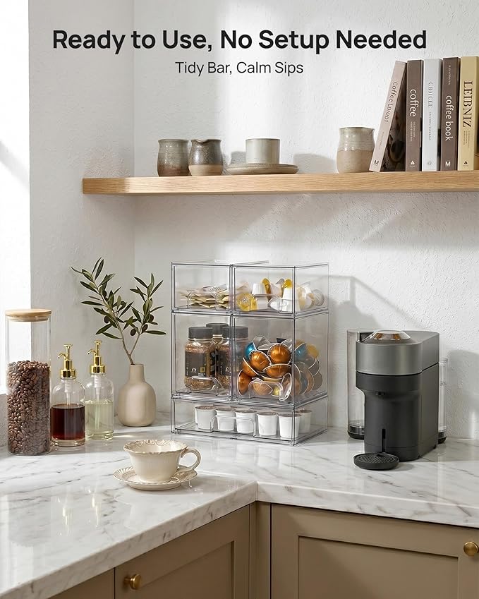 Vtopmart Stackable Storage Drawers Set of 5, Clear Plastic Organizer Bins for Baby Bottle, Beauty Supplies Storage, Ideal for Kichen Countertop, Vanity, Bathroom, Cabinet, Pantry Organization - Image 2