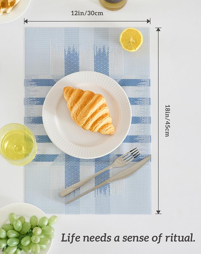 Leetaltree Geometric Print Blue Placemats Set of 12 - Heat Resistant Non-Slip Place mats for Dining Table, Washable Durable PVC Vinyl Woven Table Mats (Geometric Blue, 12) - Image 7