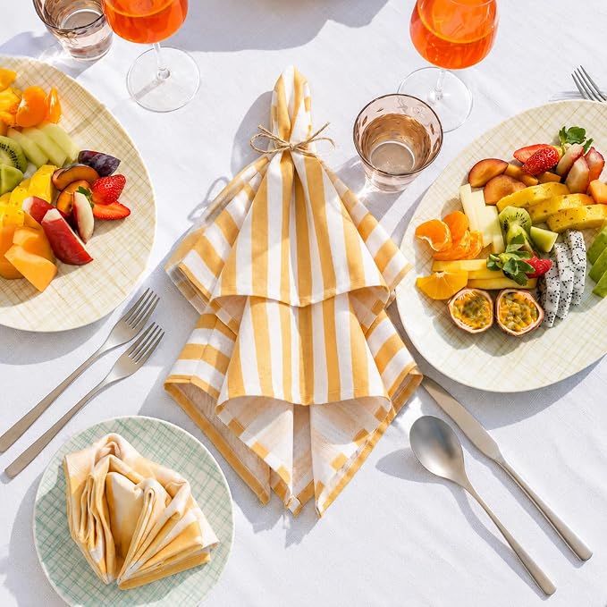 Funnymoom 12 Pcs Yellow Striped Cloth Napkins Reusable Napkins Party Dinner Soft Absorbent for Home Table Decoration Holiday Party Kitchen Supplies - Image 6