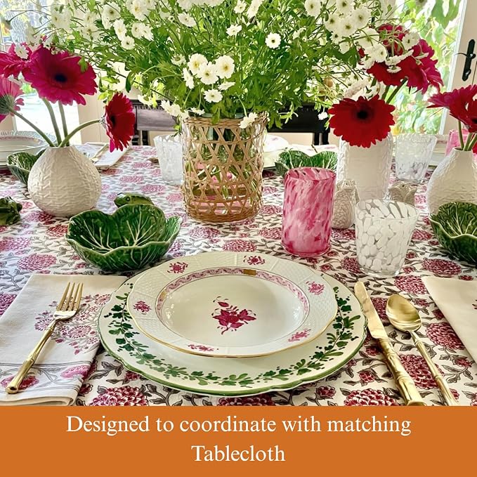 100% Pink Cotton Dinner Napkins, Set of 6, Hand Printed Dahlia Daydreams - CP Design, Fair Trade, Washable Cloth Napkins for Parties & Cocktails 20x20 in - Image 3
