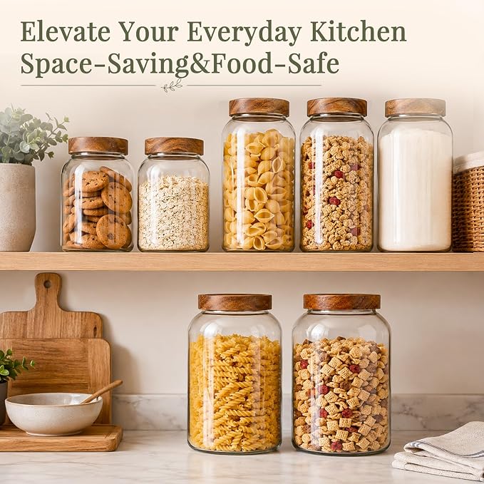 CONNOO 3Pcs-93oz Large Cereal Containers Storage with Acacia Wood Lids | Pantry Organization, Store Flour, Sugar, Rice, Pasta, Cereal & Dry Foods, Includes 120 Waterproof Labels - Image 4