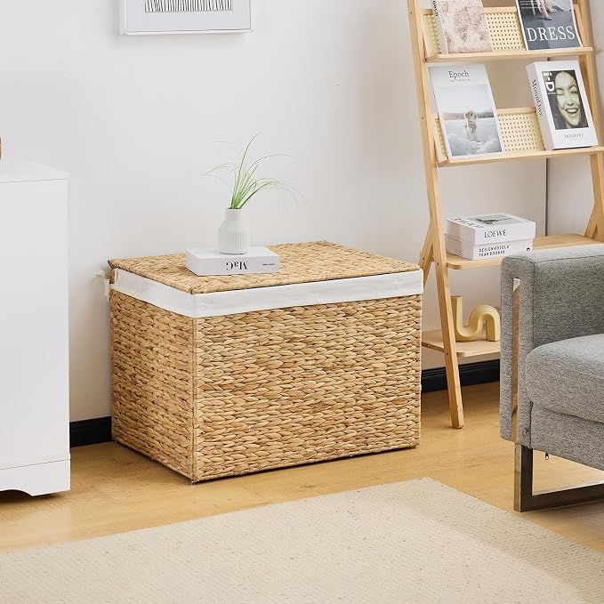 Water Hyacinth Storage Basket with Lid, 46.2 Gallon (175L) Wicker Shelf Basket with Removable Liner, Wicker Storage Basket for Blanket, for Livingroom, Bedroom, Natural - Image 5