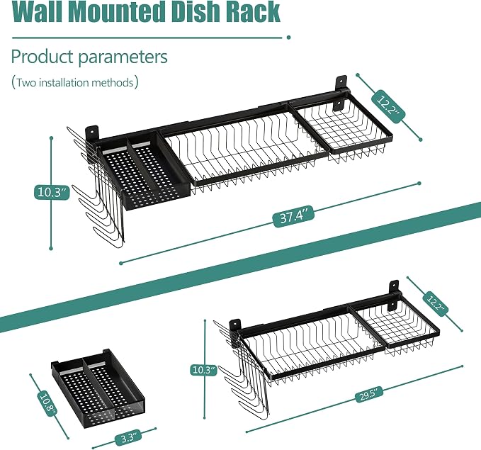 Adjustable Stainless Steel Wall Mounted Over the Sink Dish Drying Rack, Large Capacity Pot Rack Dish Rack with Utensil Holder for Kitchen Storage Organizer Patent Pending (Black) - Image 7