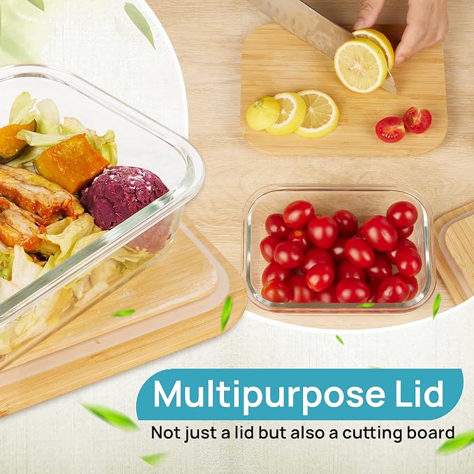 Vtopmart 4 Pack Glass Food Storage Containers with Bamboo Lids Meal Prep | Reusable Meal Prep Containers for Leftovers, Lunch & Kitchen Storage, Microwave, Oven, Freezer and Dishwasher Safe - Image 2