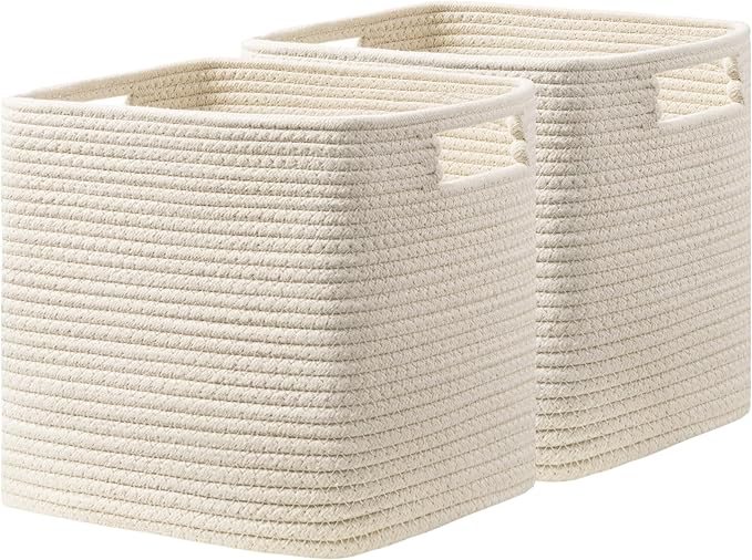 UBBCARE Set of 2 Kallax Storage Cubes-13 ×15 ×13 Inch, Cotton Rope Basket for Shelves, Toys, Book, Cube Storage Bin with Handles, Woven Storage Basket for Organizing, Beige by UBBCARE