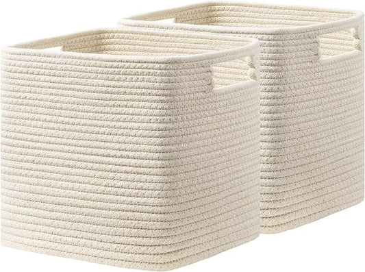 UBBCARE Set of 2 Kallax Storage Cubes-13 ×15 ×13 Inch, Cotton Rope Basket for Shelves, Toys, Book, Cube Storage Bin with Handles, Woven Storage Basket for Organizing, Beige by UBBCARE