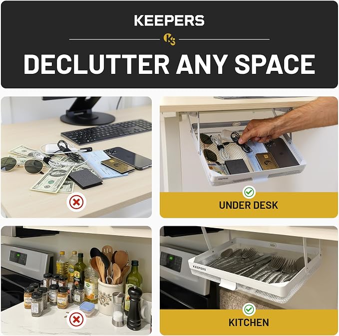 KEEPERS Anything Keeper — Compact 11x10in Under-Cabinet Slide-Out Drawer, Hidden Steel Organizer for K-Cups & Desk Items, RV & Small Kitchen — White - Image 3