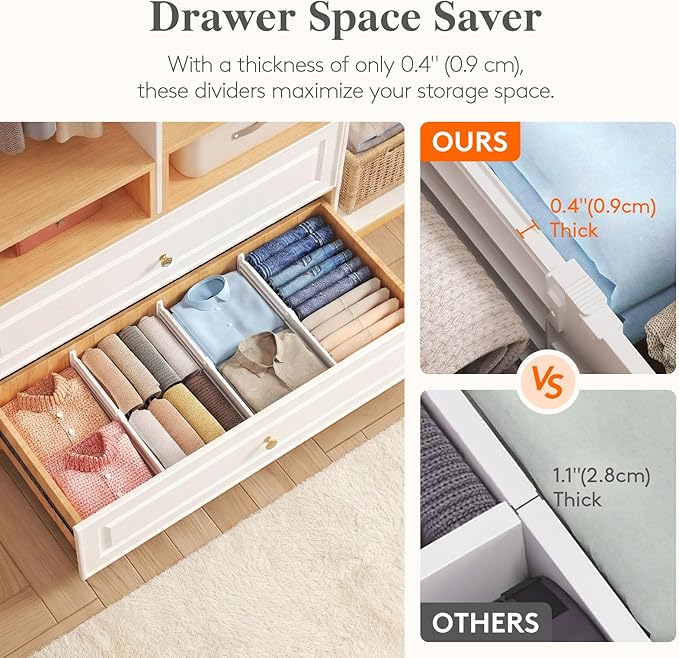 Lifewit 6" Tall Drawer Dividers, Adjustable Deep Drawer Organizer Clothes | 9 Pack 11.5"-18.5" Expandable White Plastic Separators for Dresser, Kitchen, Cabinet, Closet, Office Organization & Storage - Image 5