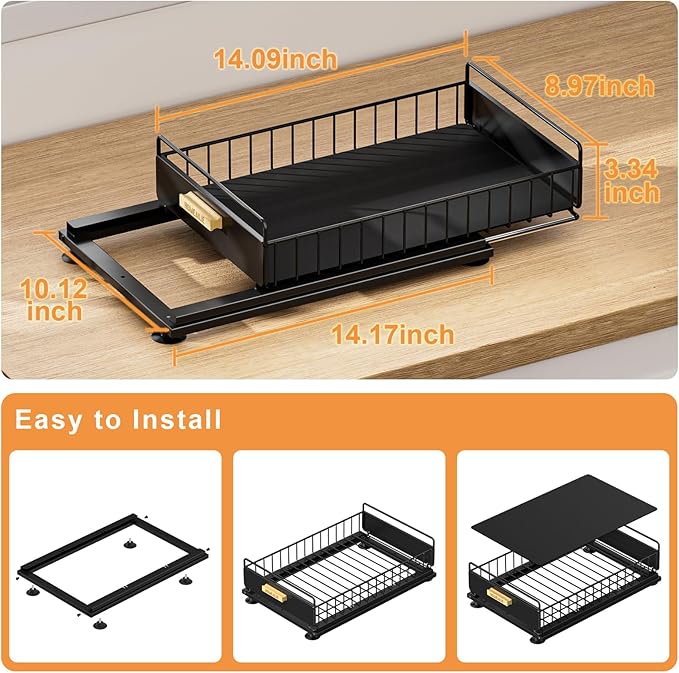 Under Sink Organizer, Single Tier Metal Pull Out Sliding Drawer Shelf for Kitchen Bathroom Cabinet Storage, Sturdy Rack – Black - Image 3