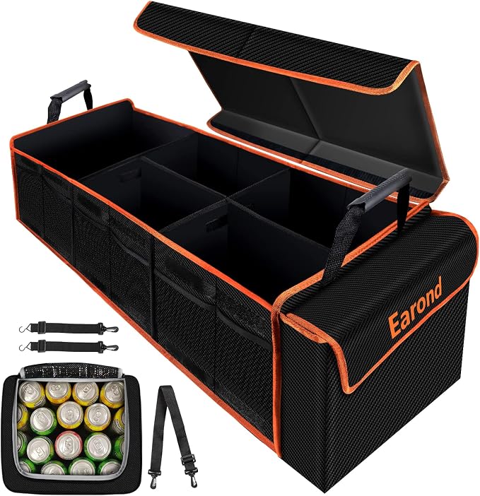Large Trunk Organizer with Cooler, 3 Compartments SUV Cargo Organizer, Portable Trunk Organizer for suv,car,truck,rv,jeep(black) by EarondLabProducts
