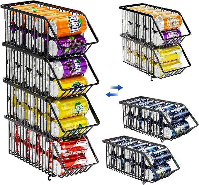 Stackable Soda Can Organizer Rack, Stacking Can Dispensers Refrigerator Organizer Bins Pop Soda Dispenser Canned For Fridge, Freezer, Kitchen, Cabinets (Black, 6) - Image 4