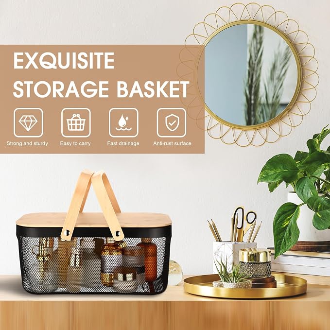 Jingmore 4 Pcs Metal Mesh Baskets with Lid, Stackable for Storage, Prevents Fruit Flies for Vegetable Fruit Kitchen Cabinet Picking Gathering Pantry Harvest Garden(16 Inch,Black) - Image 6