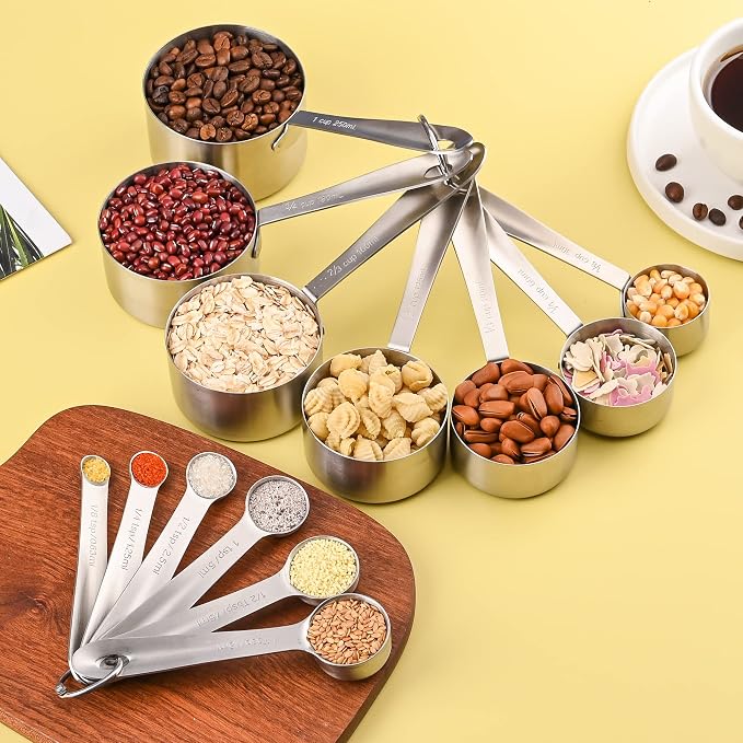 Measuring Cups and Spoons Set 16, 18/8 Stainless Steel Measuring Cups and Spoons for Dry&Liquid, 7 Metric&US Measing Cups &6 Measuring Spoons &Measure Equivalents for Kitchen&Baking - Image 7