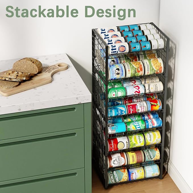 JKsmart 2-Tier Stackable Rack Organizer for Pantry, Adjustable Dispenser Holds Up to 88 Cans, Storage Holder for Various Ounces of Canned Drinks, Black, 3 Pack - Image 7
