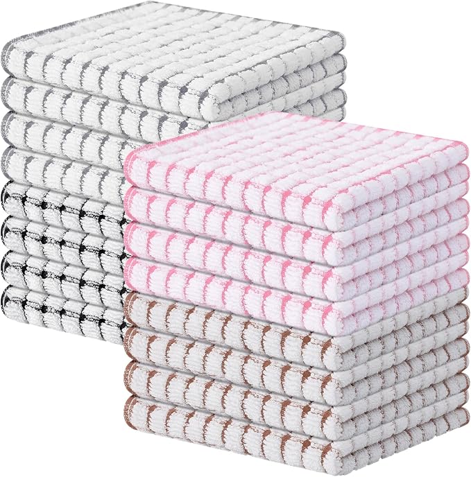 Kitinjoy Cotton 16 Pack Terry Kitchen Dish Cloths, Mix Color | 12 x 12 Inches Super Soft and Absorbent Dish Rags, Quick Drying Dish towels for Washing Dishes by Kitinjoy