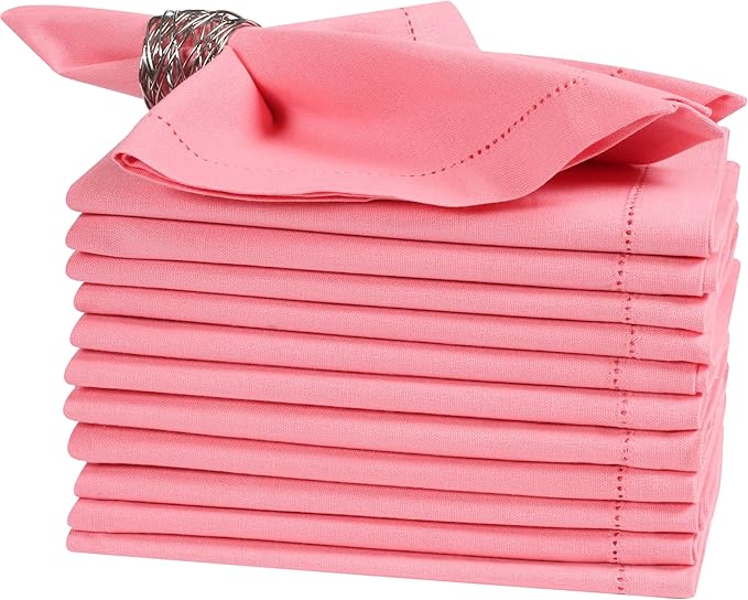 Bedding Craft Cotton Cloth Dinner Napkins Set of 12 – 18x18 Dianthus Pecan Hemstitched – Reusable Machine Washable Fabric Napkins for Weddings, Parties & Everyday Dining by BeddingCraft