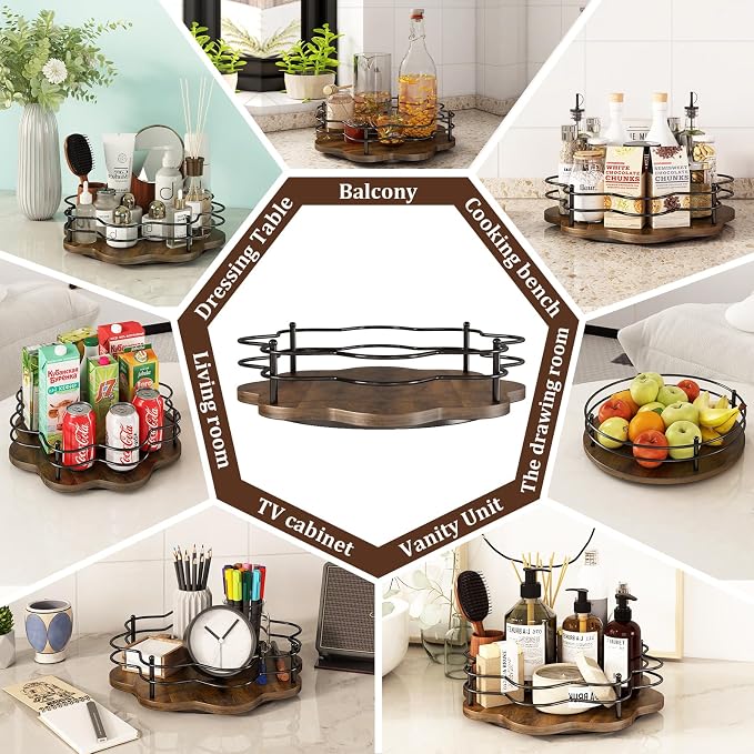 12" Lazy Susan Turntable Organizer,Round Wooden Lazy Susan Organization and Rotating Spice Rack for Dining Table,Pantry,Kitchen Countertop,Vanity,Cupboard and More.Heightened Version - Image 4