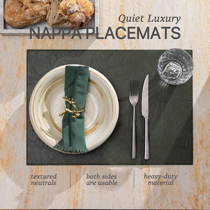 Baroyal Faux Leather Placemats Set of 4 Vinyl Washable Wipeable Table Mats for Kitchen Dining Table Heat Resistant Waterproof Indoor/Outdoor Placemats Non-Slip Easy Clean Place Mats (Olive Green) - Image 2