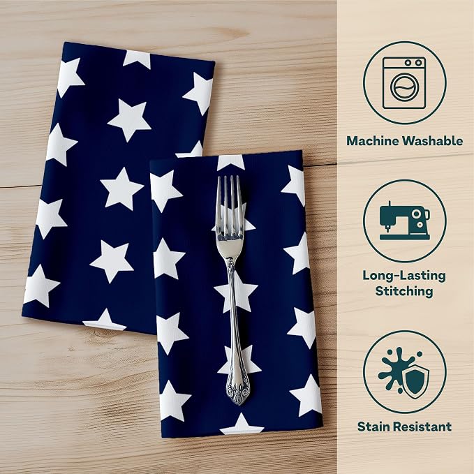 Winslow & Brody Patriotic Cloth Napkins Set of 4 – Blue Dinner Napkins 18x18 Inch – 4th of July Table Decorations, Memorial Day, Independence Day Supplies – Made in USA - Image 2