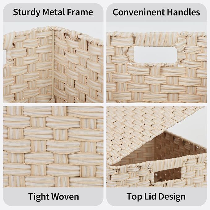 Granny Says Wicker Baskets With Lids, Woven Storage Basket With Lid | Woven Baskets With Lids, Wicker Baskets For Storage, Decorative Storage Boxes, Woven Stackable Basket with Lid for Organizing - Image 5