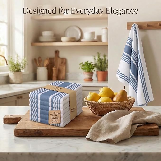 Urban Villa Kitchen Towels Cotton Dish Towels 20”x30” (Set of 6) Blue White - Image 5
