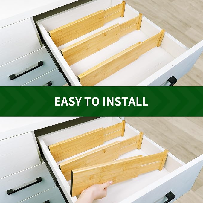 VaeFae 3 Pack Bamboo Drawer Dividers, 4" High Adjustable 16.6" - 21.8" Clothes Drawer Organizers, Expandable Separators for Bedroom/Bathroom/Kitchen/Office Storage - Image 4