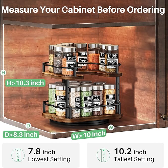 Lazy Susan Organizer Spice Rack - Spice Organization for Cabinet Height Adjustable Rotating Lazy Turntable, Pantry Kitchen Wood Revolving Seasoning Organizer (Vintage, 9 Inch) - Image 7