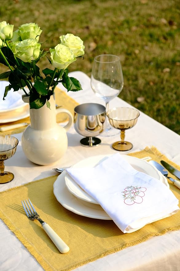 White Linen Napkins Set of 4-100% Pure Linen Embroidered Dinner Napkins 19 x 19 Inch for Spring, Summer Memorial Day - Botanical Embroidery (Garden Harvest Collection) - Image 9