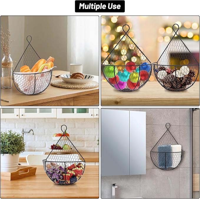 BSTKEY Set of 2,Wall-Mounted Hanging Metal Fruit Vegetable Baskets Hanging Produce Bins for Flowers, Decorations,Veggies,Decorations and More, Black - Image 5
