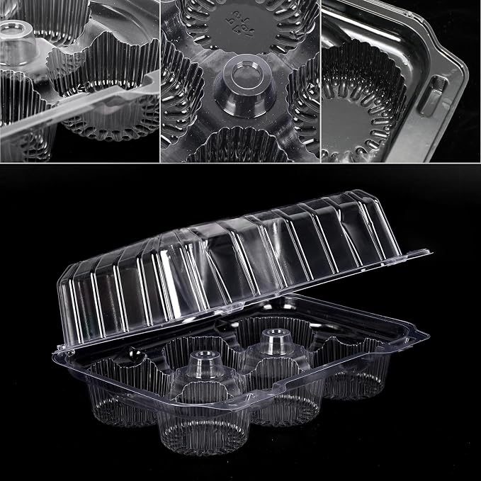 JarThenaAMCS 80 Pack Plastic Cupcake Containers 6-Compartment Clear Boxes Disposable Cupcake Tray Holders 6 Cavity Dessert Carriers with Deep Dome for Muffin Packaging - Image 3