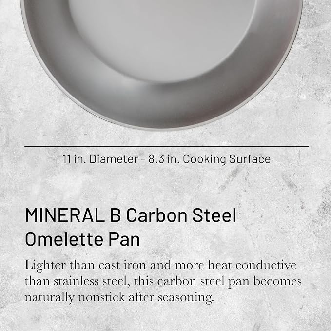 de Buyer MINERAL B Carbon Steel Omelette Pan - 11” Diameter, 8.3” Cooking Surface - Naturally Non-Stick Finish - Made in France - Image 2